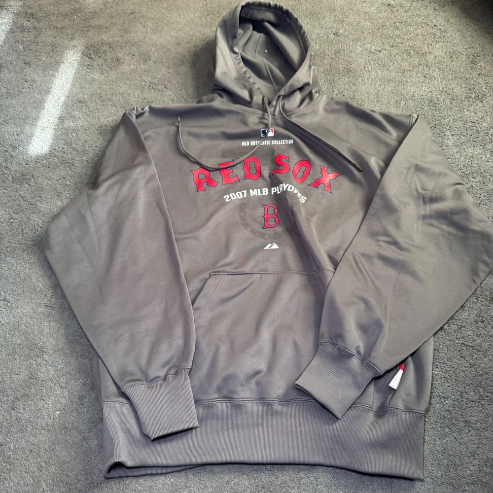 Majestic Boston Red Sox 2007 MLB Playoffs Hoodie Gray Therma Base Mens Large